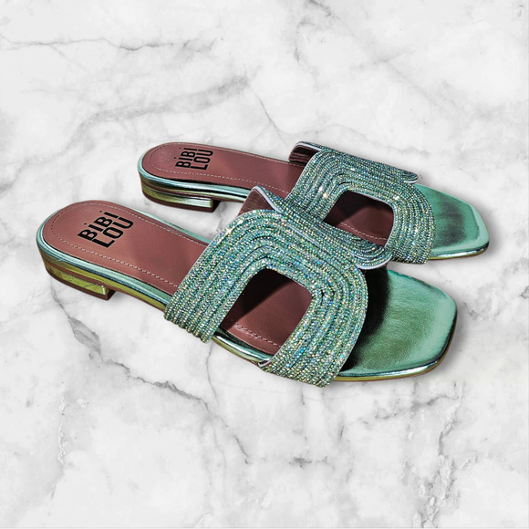 Bibi Lou Green Spongecake Sandals New - Picture 2 of 8